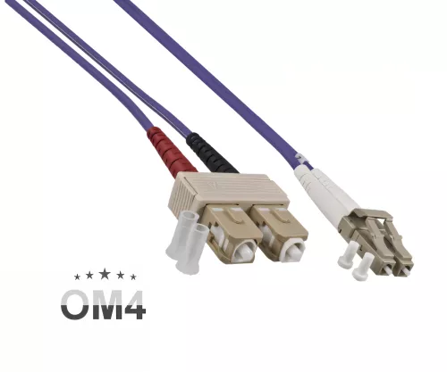 Optický kabel OM4, 50µ, vícemódový konektor LC / SC, fialový, duplexní, LSZH, 2m